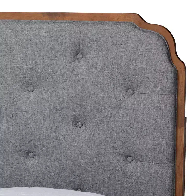 Letto a piattaforma King in tessuto e legno grigio/noce