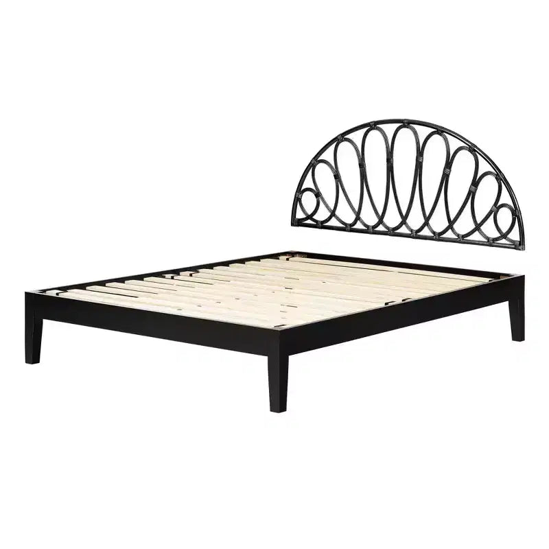 Letto a piattaforma Queen 82,5" e testiera in rattan nero