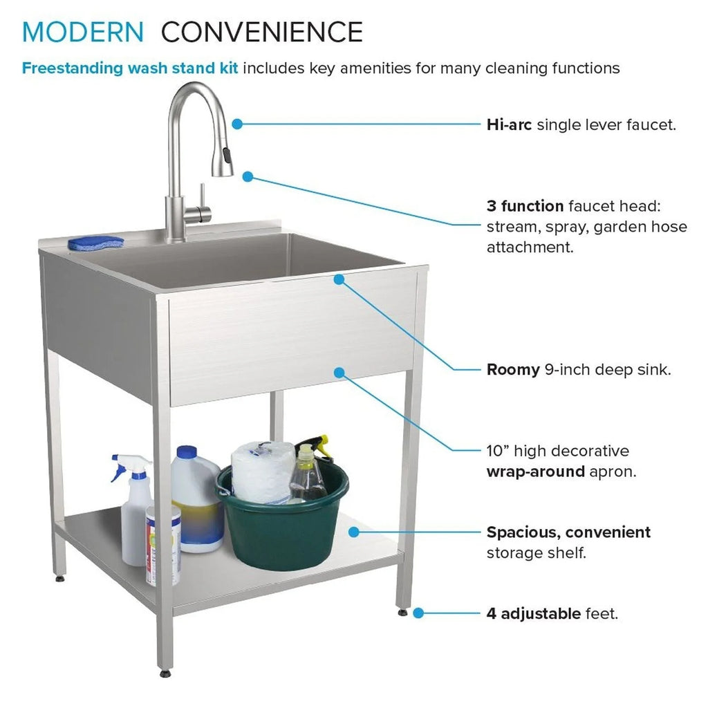 Lavatoio e mobile in acciaio inox 24" L x 22" P x 35" H