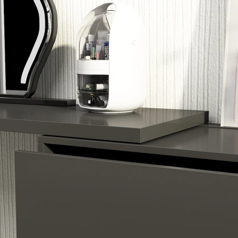 Cassettiera e Scrivania Girevole a 32,7H, con 6 Cassetti, Tavolo da Trucco, Bianco/Nero