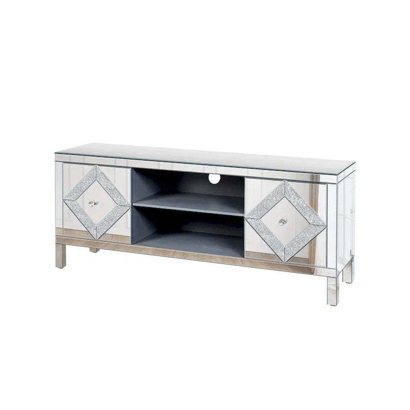 Mobile TV da 59 pollici con ante a specchio a forma di diamante e spazio di archiviazione, per TV fino a 65 pollici