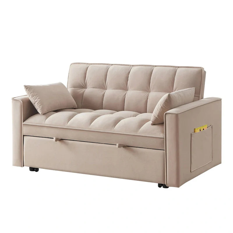 Divano letto a due posti 4 in 1 con braccioli e tasche portaoggetti, divano letto estraibile multifunzionale trapuntato con schienale regolabile