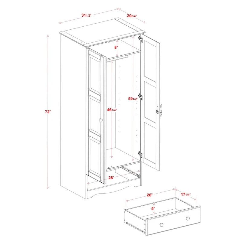 Guardaroba Flessibile in Legno Massello al 100% con Pomelli in Metallo o Legno