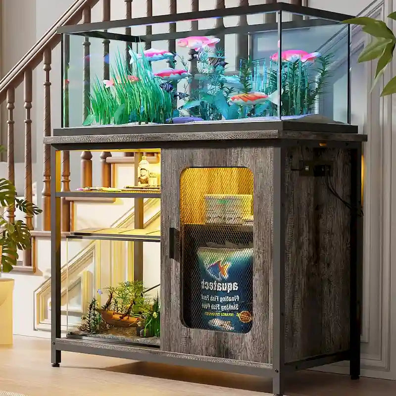 Supporto per acquario da 75-110 litri con prese di corrente e luce a LED