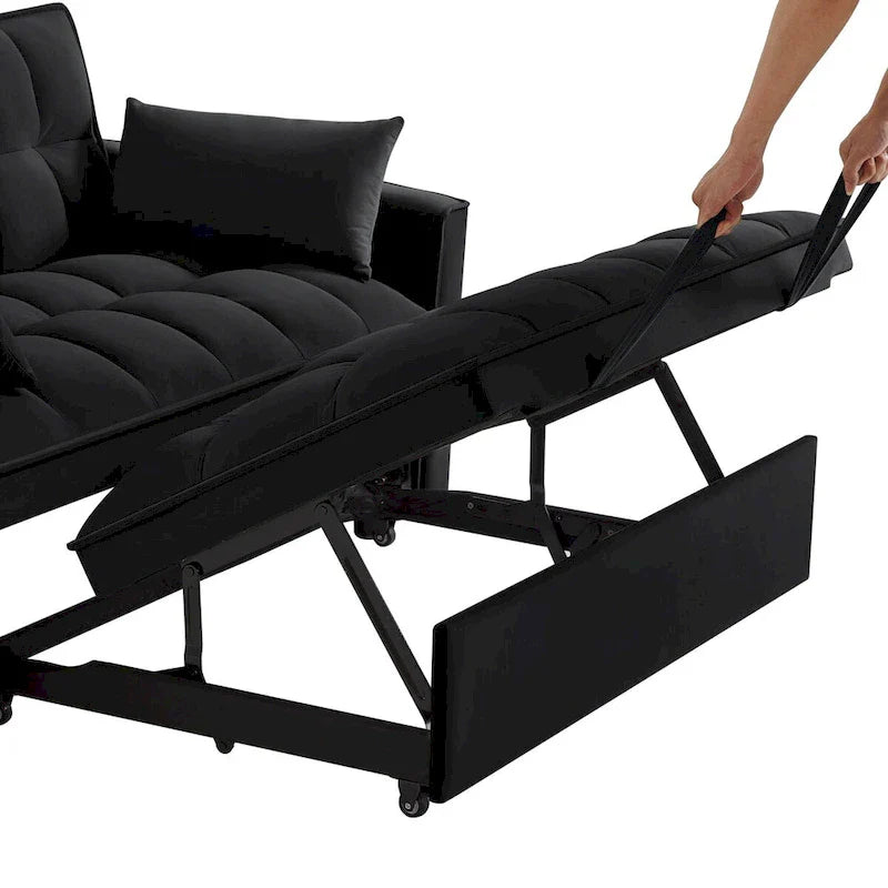 Divano letto a due posti 4 in 1 con braccioli e tasche portaoggetti, divano letto estraibile multifunzionale trapuntato con schienale regolabile