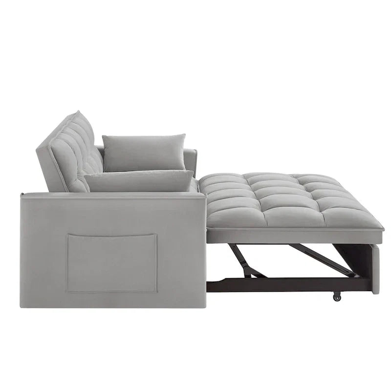 Divano letto a due posti 4 in 1 con braccioli e tasche portaoggetti, divano letto estraibile multifunzionale trapuntato con schienale regolabile