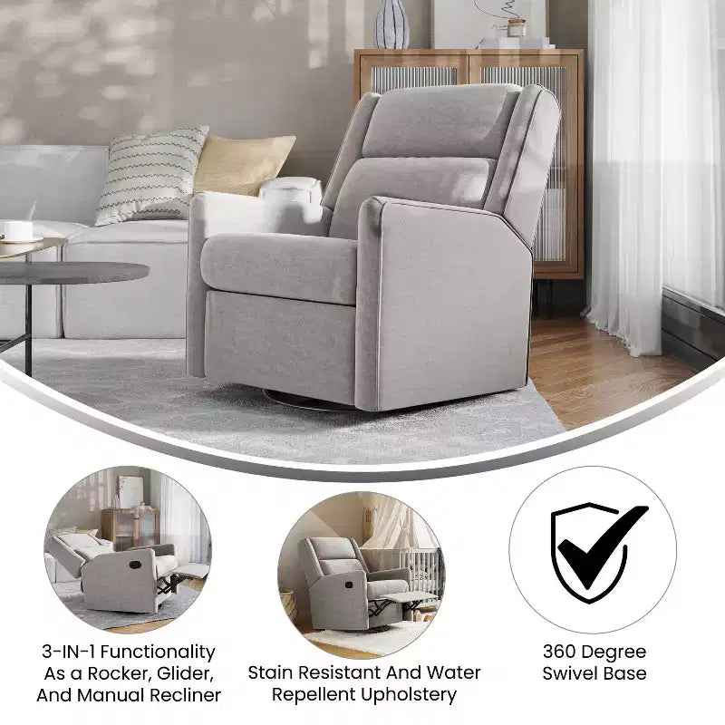 Poltrona Reclinabile Girevole con Funzione Dondolo, Reclinabile Manuale con Girevole a 360 Gradi Perfetta per Soggiorno, Camera da Letto o Cameretta