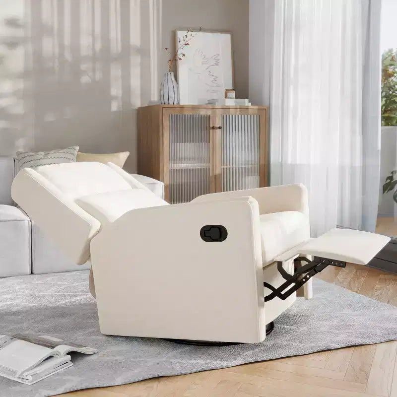 Poltrona Reclinabile Girevole con Funzione Dondolo, Reclinabile Manuale con Girevole a 360 Gradi Perfetta per Soggiorno, Camera da Letto o Cameretta