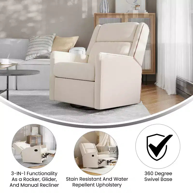 Poltrona Reclinabile Girevole con Funzione Dondolo, Reclinabile Manuale con Girevole a 360 Gradi Perfetta per Soggiorno, Camera da Letto o Cameretta