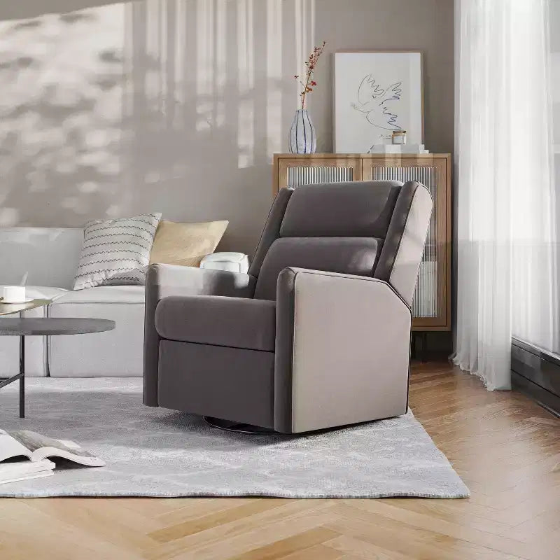 Poltrona Reclinabile Girevole con Funzione Dondolo, Reclinabile Manuale con Girevole a 360 Gradi Perfetta per Soggiorno, Camera da Letto o Cameretta