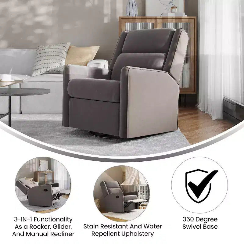 Poltrona Reclinabile Girevole con Funzione Dondolo, Reclinabile Manuale con Girevole a 360 Gradi Perfetta per Soggiorno, Camera da Letto o Cameretta