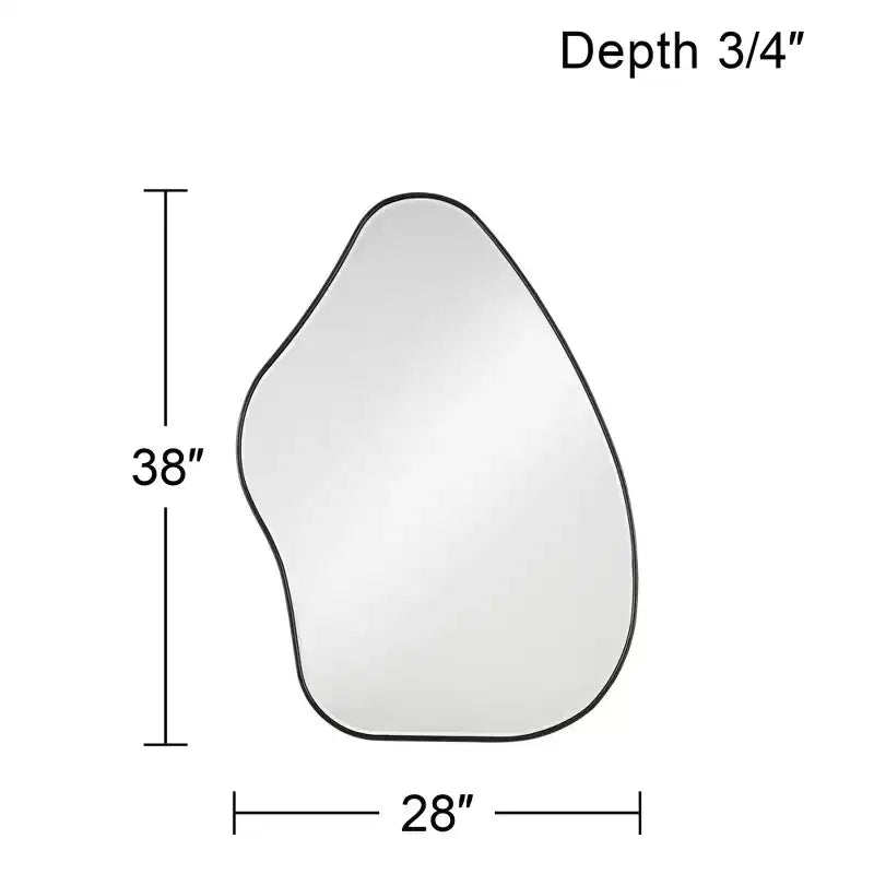Specchio da parete astratto arrotondato e curvo, con cornice in legno nero opaco, bordo smussato moderno, largo 71 cm per il bagno
