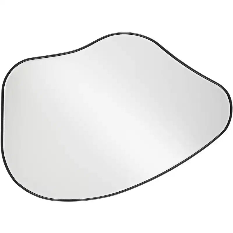 Specchio da parete astratto arrotondato e curvo, con cornice in legno nero opaco, bordo smussato moderno, largo 71 cm per il bagno