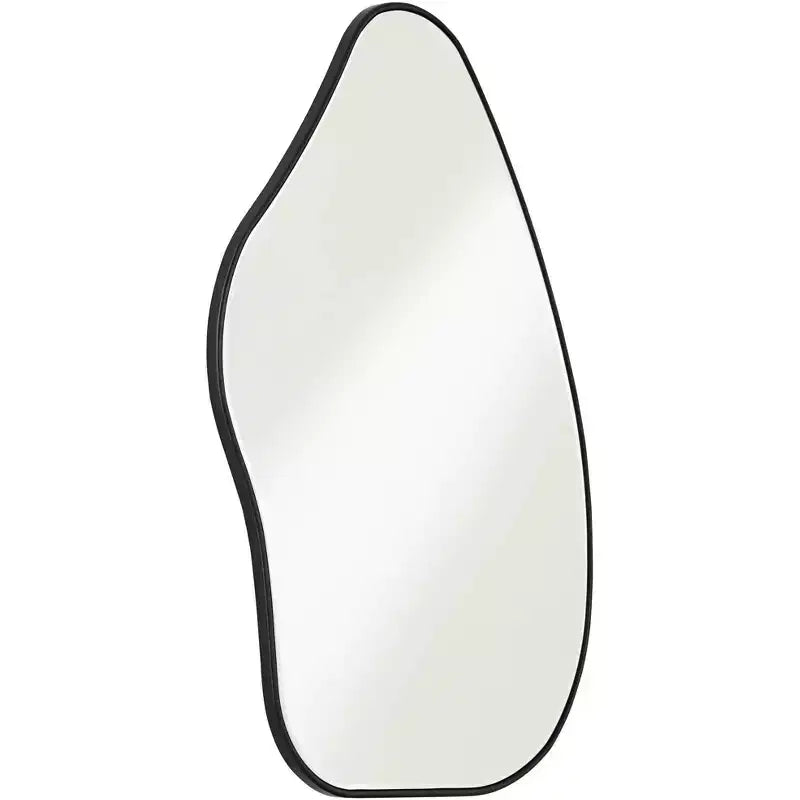Specchio da parete astratto arrotondato e curvo, con cornice in legno nero opaco, bordo smussato moderno, largo 71 cm per il bagno