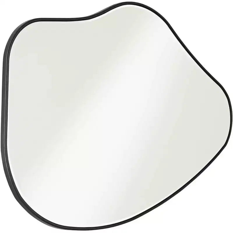 Specchio da parete astratto arrotondato e curvo, con cornice in legno nero opaco, bordo smussato moderno, largo 71 cm per il bagno