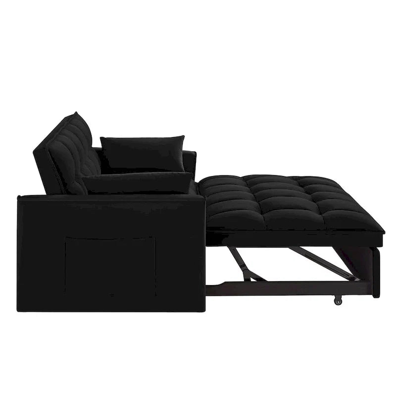 Divano Letto Estraibile 4-in-1 - Divanetto in Velluto - Divano Letto Convertibile con Schienale Reclinabile, 2 Tasche Laterali