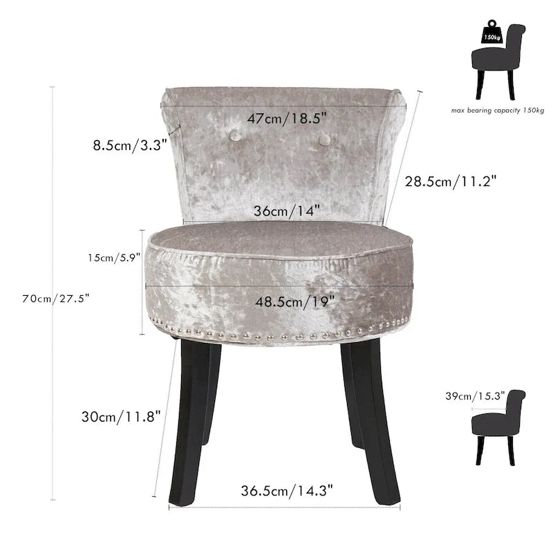 Sgabello per vanità in legno massello alto 27,5 - 27,5 A X 19 L X 11,8 P