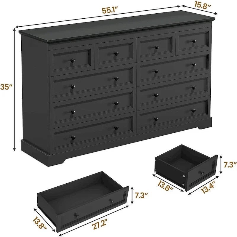Cassettiera a 10 cassetti, Cassettiera grande in legno a 55 cassetti e comò