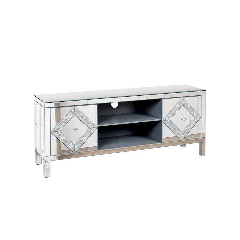 Mobile TV da 59 pollici con ante a specchio a forma di diamante e spazio di archiviazione, per TV fino a 65 pollici