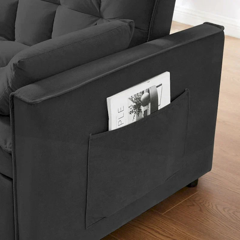 Divano letto 3 in 1 in velluto convertibile con letto estraibile e schienale reclinabile
