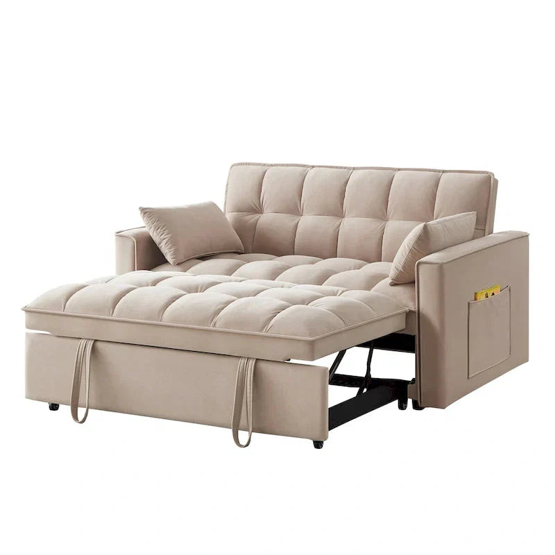Divano Letto Estraibile 4-in-1 - Divanetto in Velluto - Divano Letto Convertibile con Schienale Reclinabile, 2 Tasche Laterali