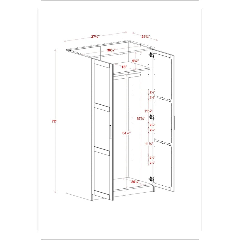 Armadio Urban a 2 ante in 100% legno massello con ante piene e a specchio