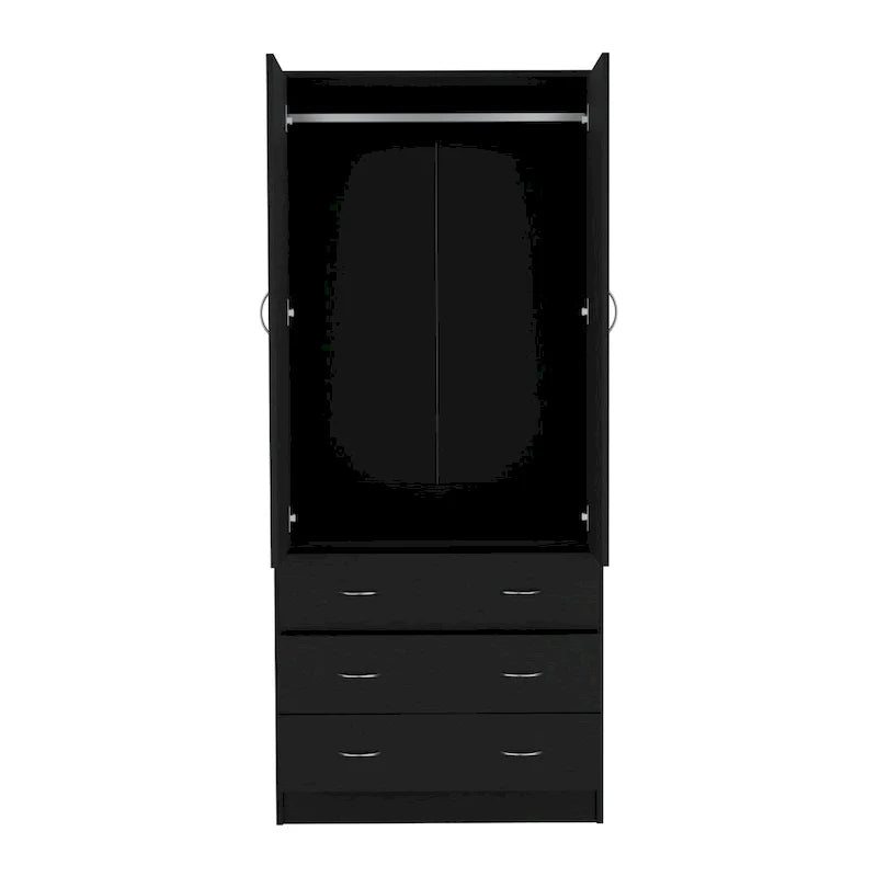 19 Armadio moderno a due ante con 3 cassetti e 1 asta appendiabiti per camera da letto