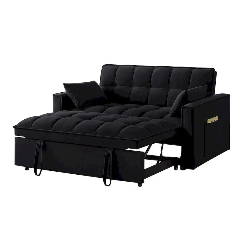 Divano letto a due posti 4 in 1 con braccioli e tasche portaoggetti, divano letto estraibile multifunzionale trapuntato con schienale regolabile