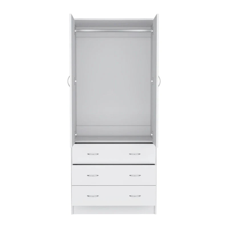 19 Armadio moderno a due ante con 3 cassetti e 1 asta appendiabiti per camera da letto